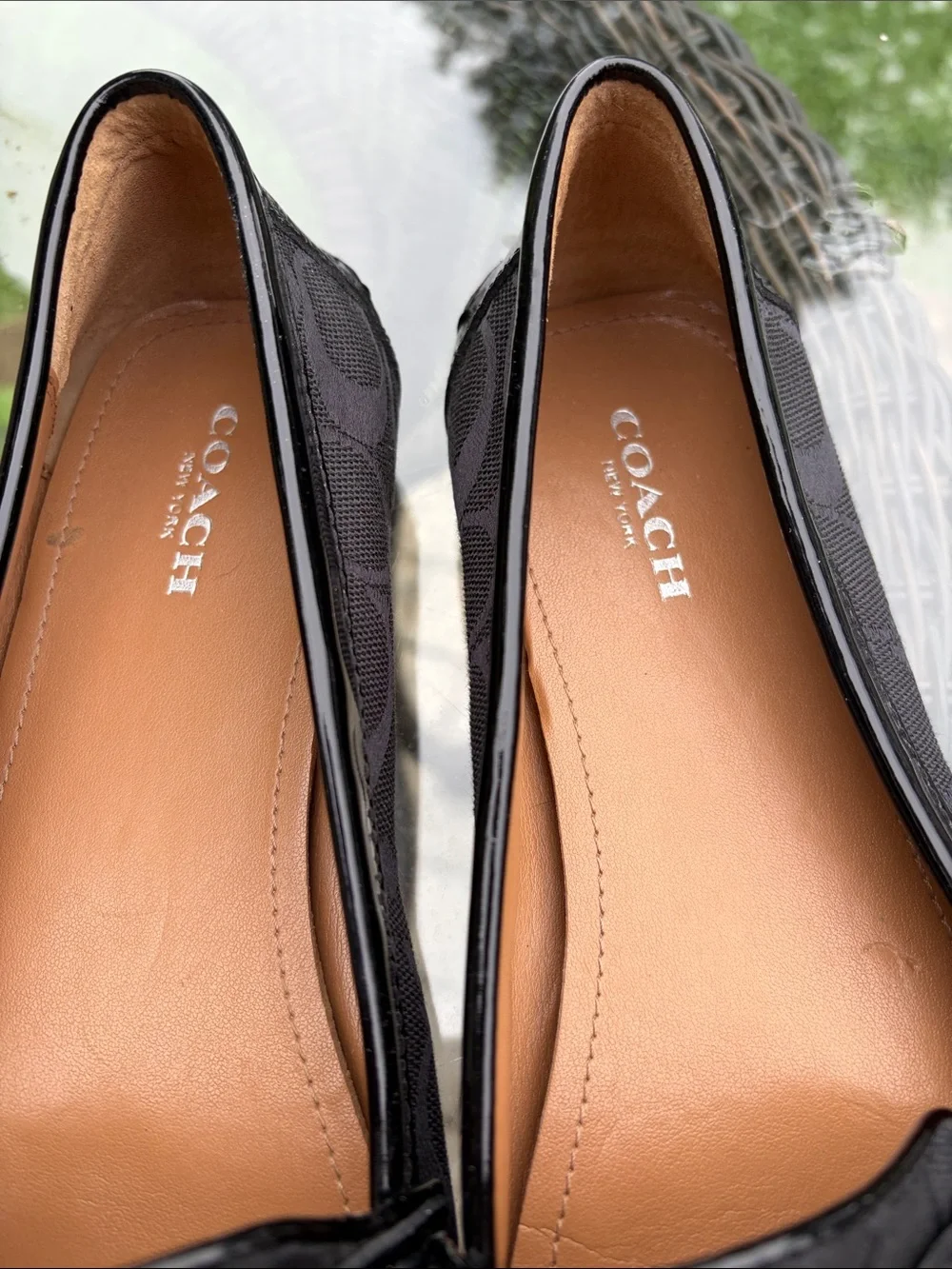 Coach Black Signature Canvas & Patent Leather Horsebit Loafers